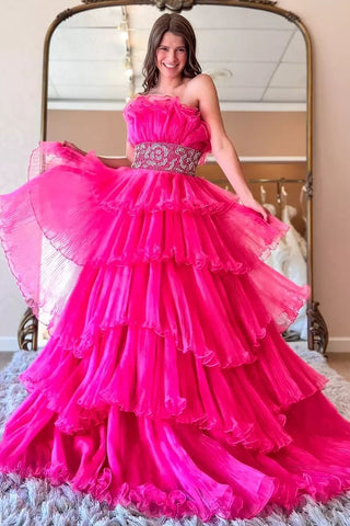Trendy A-Linie trägerloses blaues langes Ballkleid mit Perlenbesatz
