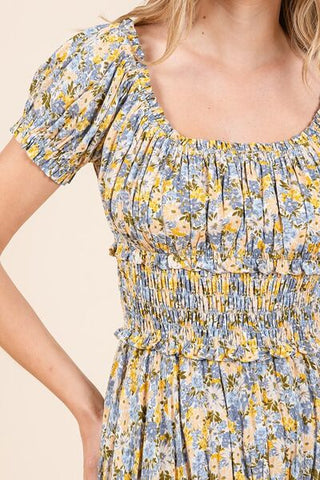 Flower Print Puff Sleeve Summer Maxi Dress