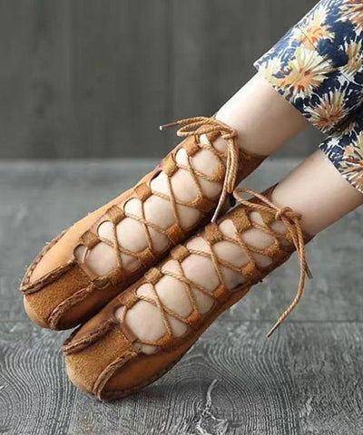 Französische Khaki-Schnürschuhe aus Rindsleder mit Hohlsaum
