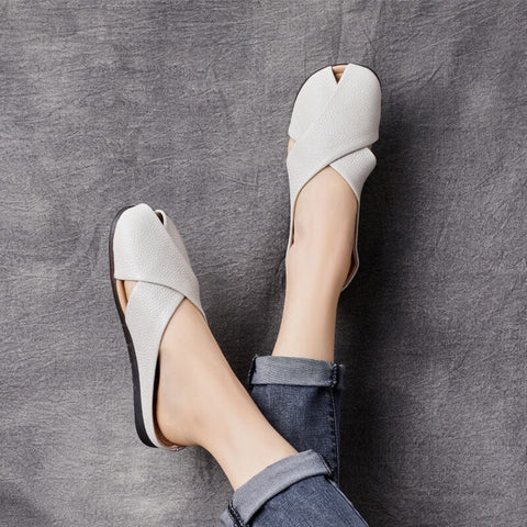 Women Handmade Leather Retro Flat Slides