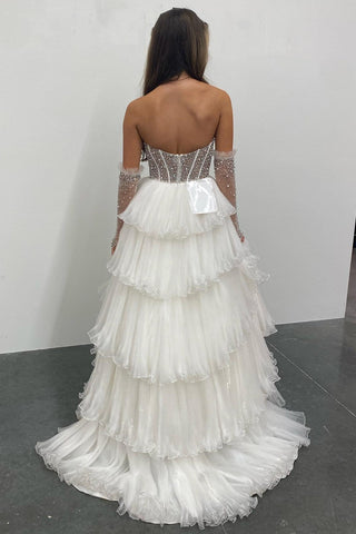 A-line Sweetheart Tiered Organza Prom Dress with Detachable Sleeves