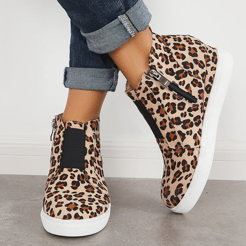 Casual Platform Hidden Wedge Sneakers High Top Ankle Booties