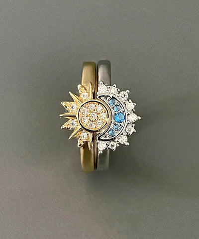 Boho Sterling Silver Zircon The Sun And The Moon Shine Together Couple Rings