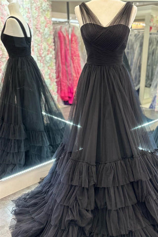 A-Linie Illusion V-Ausschnitt Lagen Tüll Ballkleid