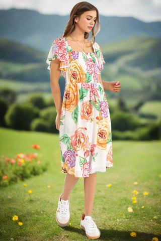 Flutter Sleeve Floral Women's Resort Dress