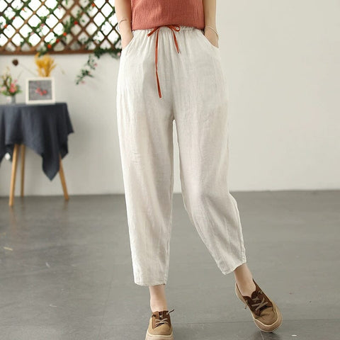 Women Spring Summer Solid Casual Linen Pants