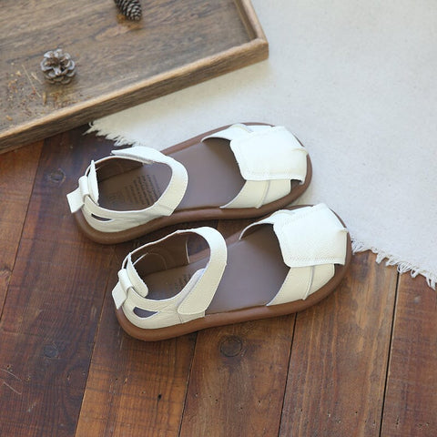 Summer Retro Leather Velcro Tape Flat Sandals