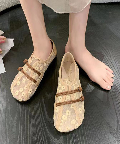 Atmungsaktive Mesh Khaki Flache Schuhe Stickerei Spleißen