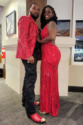 Glitter Red Sequins Men's Prom Suits