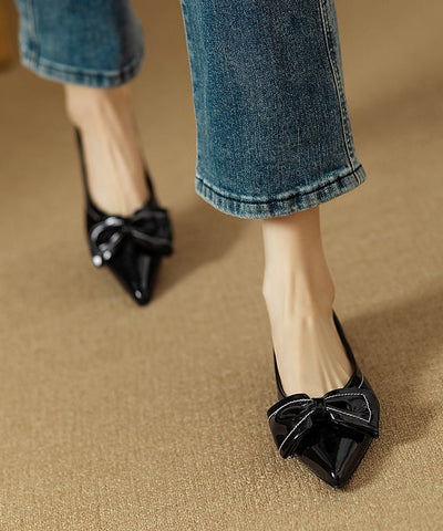 Frauen Spleißen Bogen Flache Schuhe Rose Kunstleder Spitzschuh