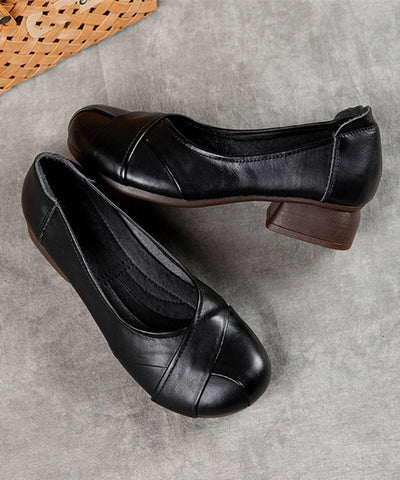 Plus Size Cross Strap Chunky Flat Schuhe für Frauen Schwarzes Rindsleder