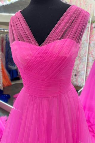 A-Linie Illusion V-Ausschnitt Lagen Tüll Ballkleid