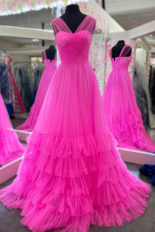 A-Linie Illusion V-Ausschnitt Lagen Tüll Ballkleid