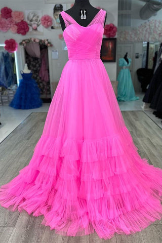 A-Linie Illusion V-Ausschnitt Lagen Tüll Ballkleid