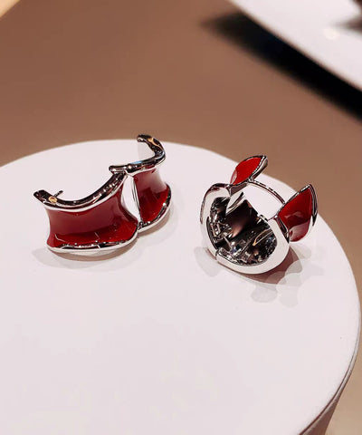 Light Luxury Irregular Wine Red Copper Hoop Earrings