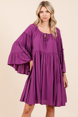 Frill Tie Neck Bell Sleeve Resort Dress
