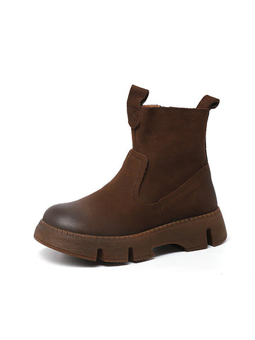 Women Winter Retro Leather Zipper Martin Boots