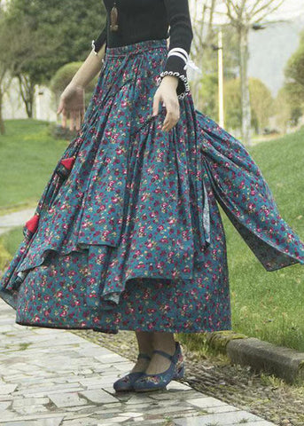 Plus Size Asymmetrical Print High Waist Maxi Skirt Fall