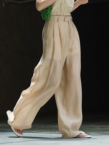 High-Waisted Pleated See-Through Loose Sun-Protection Trousers Casual Pants Bottoms