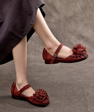 Elegante flache Schuhe aus Maulbeerrindsleder mit Blumenschnalle