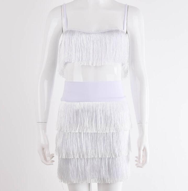 Tassel Strapless Sexy Two Pieces Set  Bandage Dress 