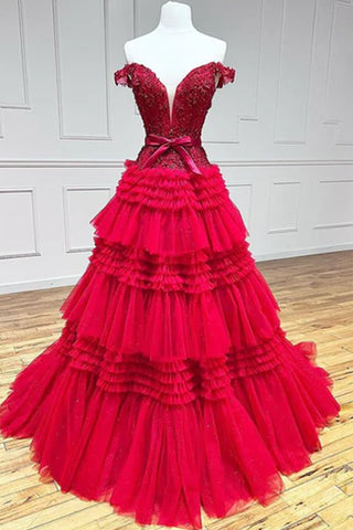 A Line Off the Shoulder Light Pink Long Prom Dress with Ruffles