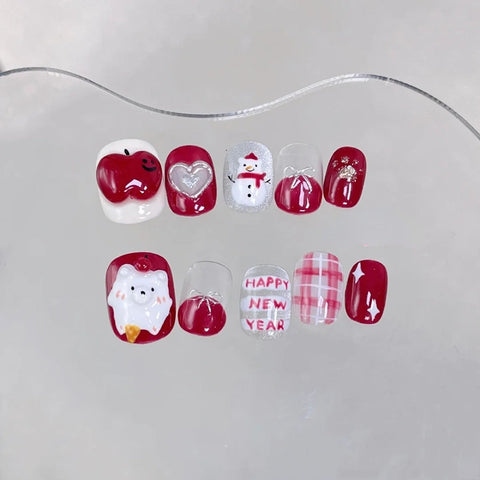 3D Christmas Cute Snowman Nail CollectionCarefully designed pure handmade press-on gel nails
