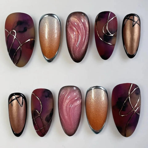 Brown Almond NailsCarefully designed pure handmade press-on gel nails