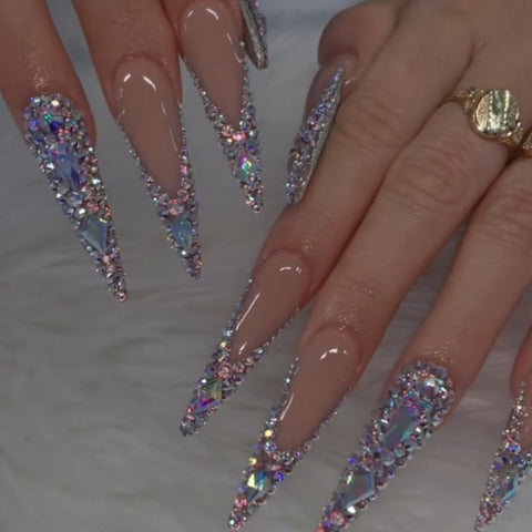 Hot SaleDiamond Long Pointed Almond NailHandmade Artificial Gel Nail Press-On Nails