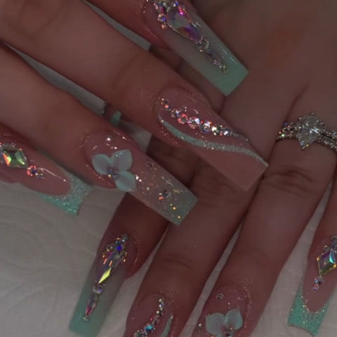 Blue French Matte Square Tube NailCarefully designed pure handmade press-on gel nails