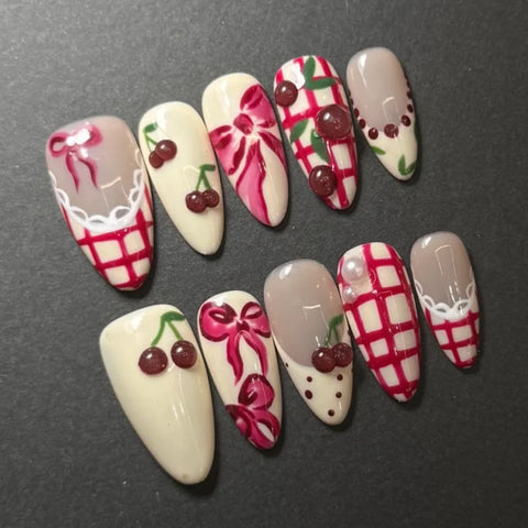 NewCherry & Bow Almond NailsCarefully designed pure handmade press-on gel nails