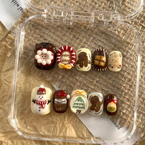 New Christmas Cute Snowman with Short Square NailsCarefully designed pure handmade press-on gel nails