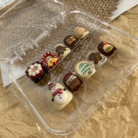 New Christmas Cute Snowman with Short Square NailsCarefully designed pure handmade press-on gel nails