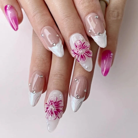 Pink White 3D NailsCarefully designed pure handmade press-on gel nails