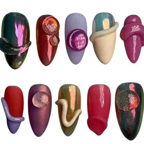 MXYIYANR Press On Nails Medium Almond Handmade Cute NailsCarefully designed pure handmade press-on gel nails