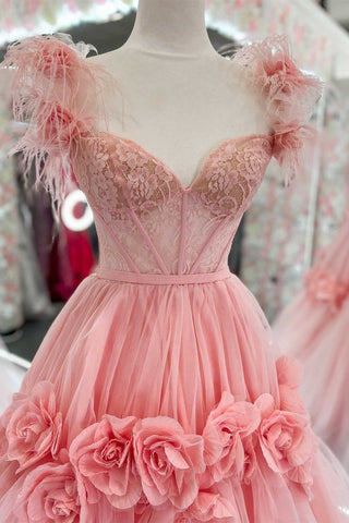 Princess A-Line Off the Shoulder Lace Tulle Prom Dress