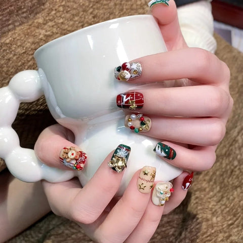 Nail Design for Christmas 2024 10 Pcs Press On NailsCarefully designed pure handmade press-on gel nails