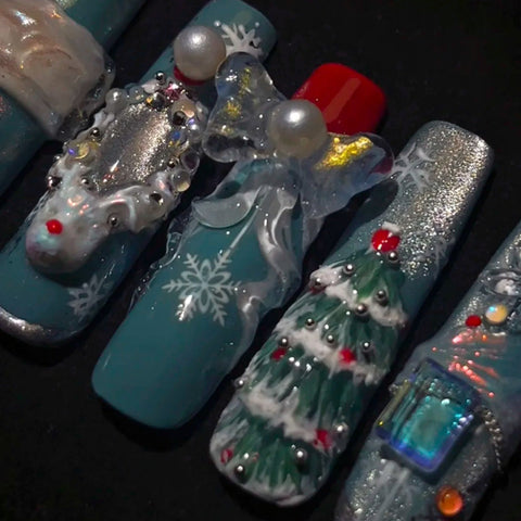 Bow and Christmas Tree Nail|Press On Nails|Nails|Christmas Nails|3D Nails|Long Nails|2024 New NailsCarefully designed pure handmade press-on gel nails