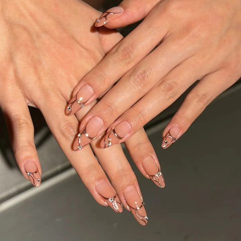 Pink Line Almond NailCarefully designed pure handmade press-on gel nails