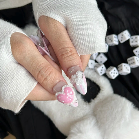 Key and Love Fake Nail Press On NailsCarefully designed pure handmade press-on gel nails