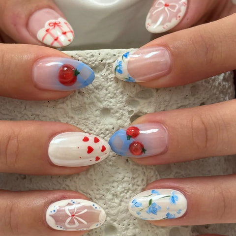 Hot SaleCute Blue & White NailsHandmade Artificial Gel Nail Press-On Nails