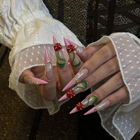 Hot SaleFrench Red Cherry NailsHandmade Artificial Gel Nail Press-On Nails