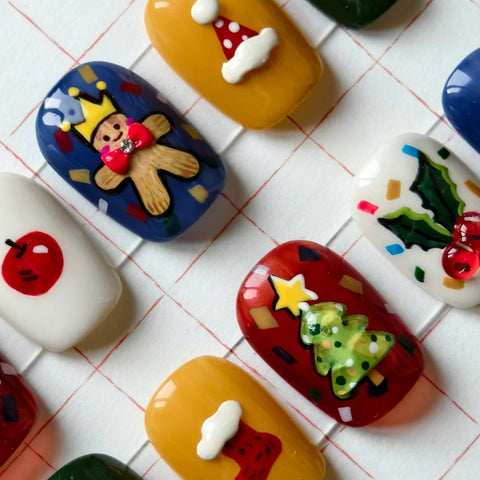 3D Christmas Nail Design PaintingCarefully designed pure handmade press-on gel nails