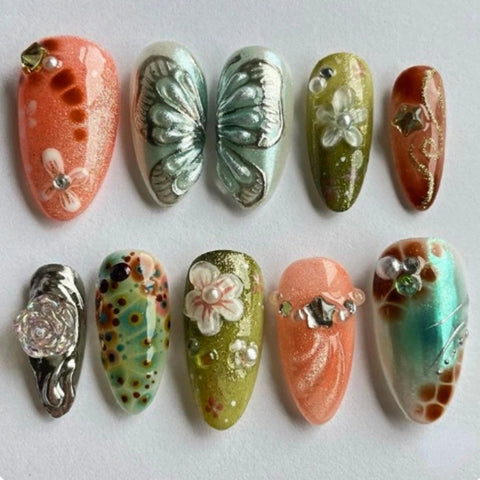 Butterfly and RoseCarefully designed pure handmade press-on gel nails