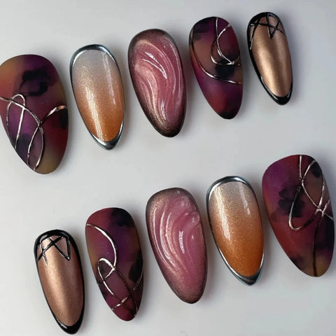 Brown Almond NailsCarefully designed pure handmade press-on gel nails