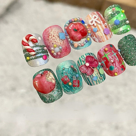 NewChristmas and New Year Nail ArtCarefully designed pure handmade press-on gel nails