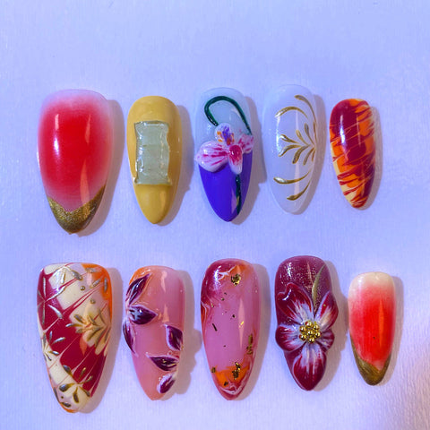 Hot SaleEncountering FlowersHandmade Artificial Gel Nail Press-On Nails