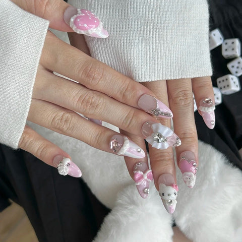 Key and Love Fake Nail Press On NailsCarefully designed pure handmade press-on gel nails