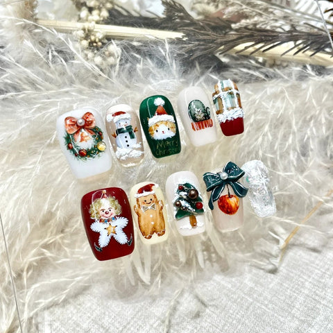 Painting Christmas Cute Gingerbread Man NailsCarefully designed pure handmade press-on gel nails