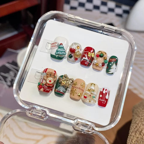 Nail Design for Christmas 2024 10 Pcs Press On NailsCarefully designed pure handmade press-on gel nails